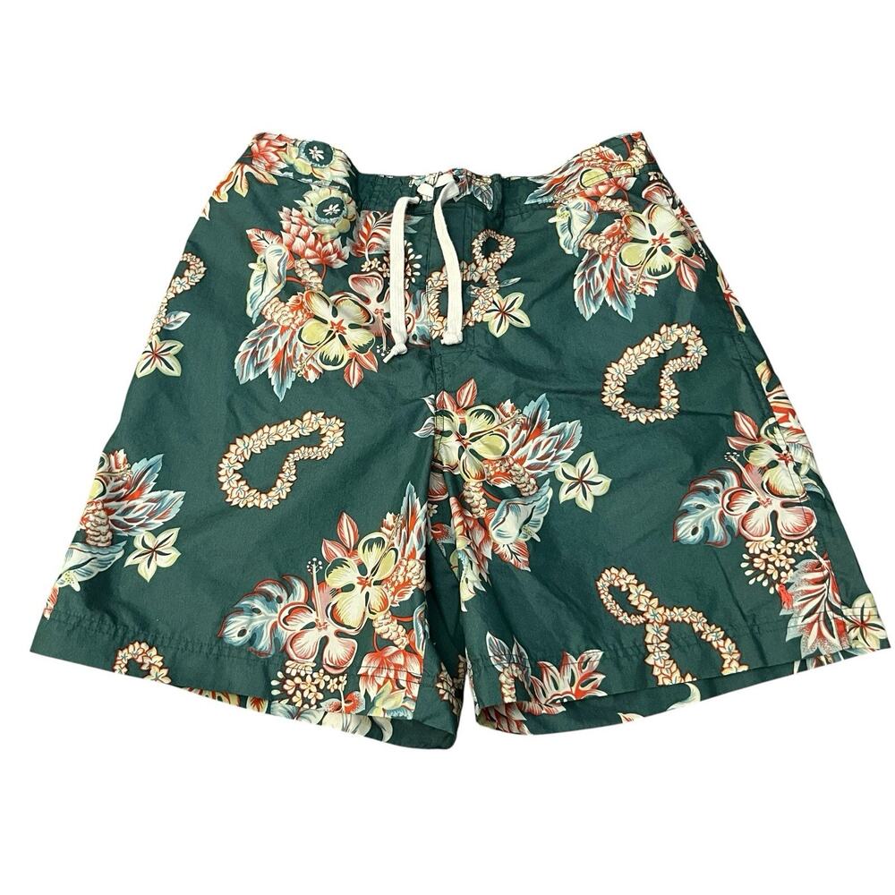 90s VTG Polo Sport Hawaiian Board Shorts Swim Trunks Large Lined Green Multi